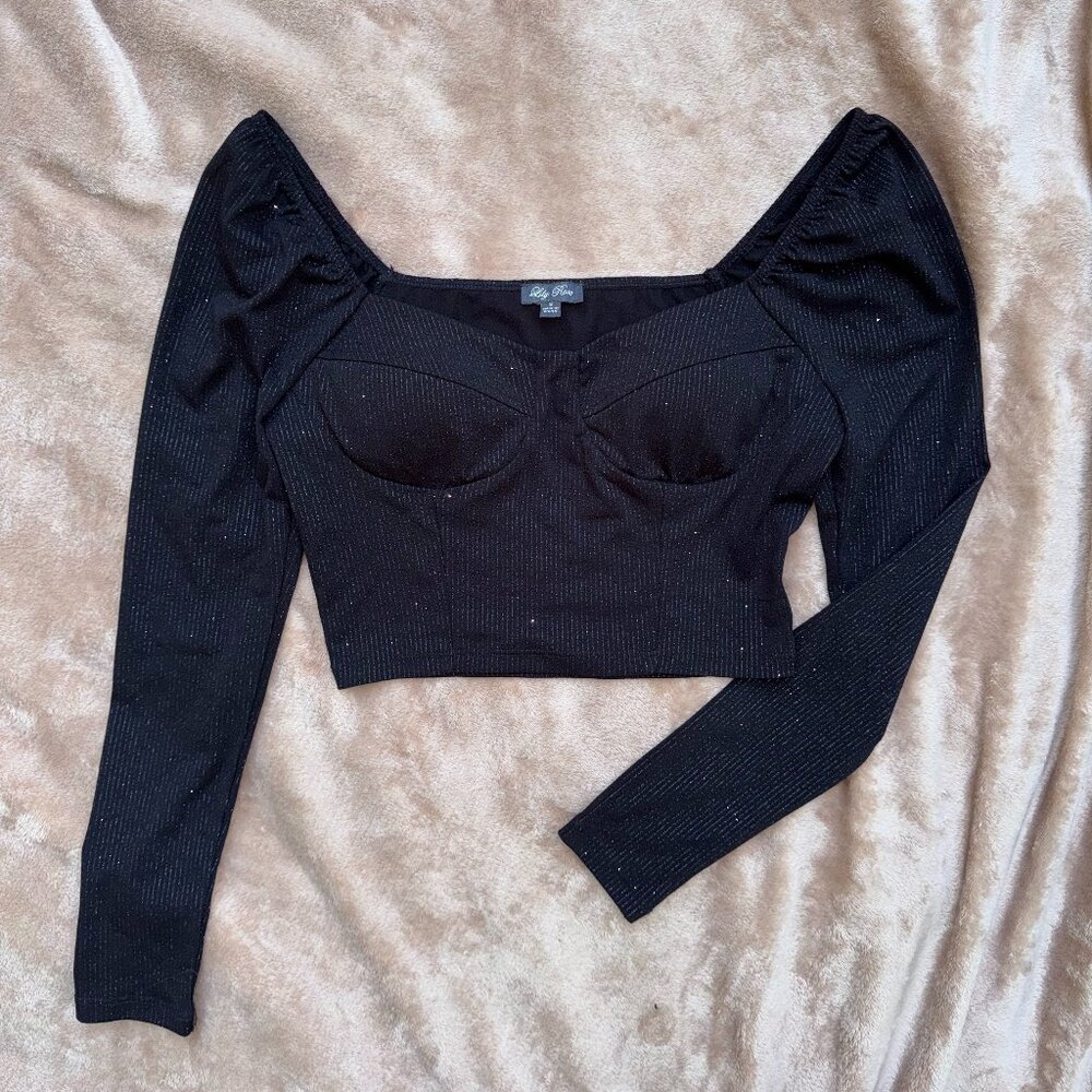 Lily Rose Black with Silver Stripes Long Sleeve -- Size Small